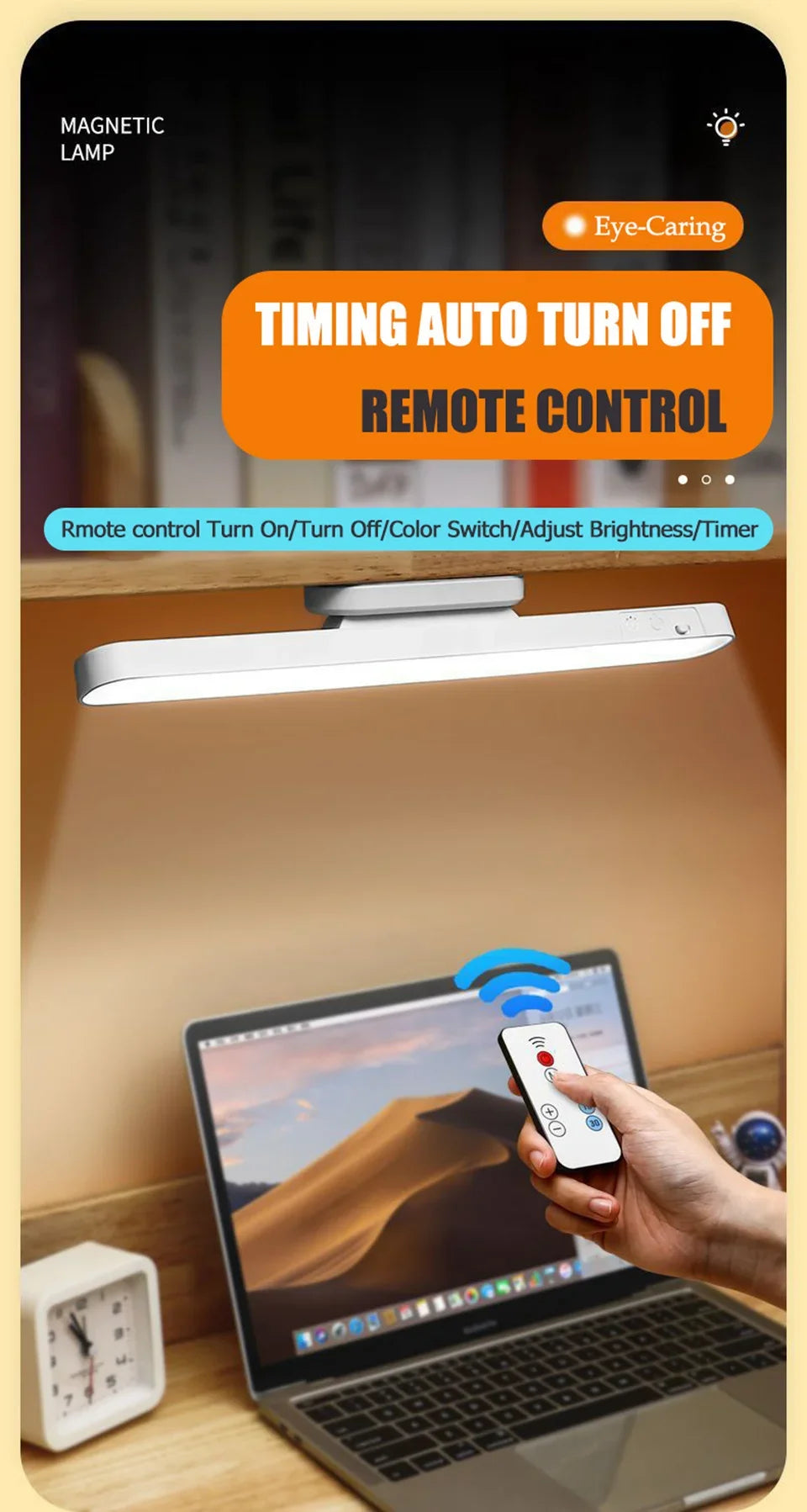 Remote LED Desk Lamp Magnetic Hanging Night Light USB Rechargeable Table Lamp 3 Colors Reading Light For Cabinet Closet Wardrobe NOTE this product is unavailable for Ireland