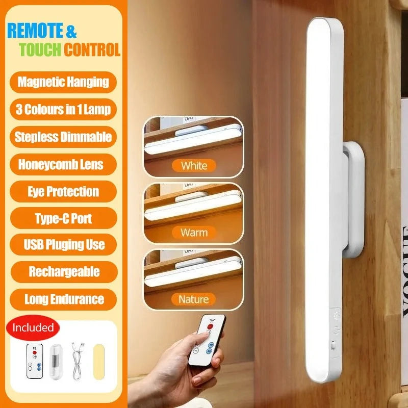 Remote LED Desk Lamp Magnetic Hanging Night Light USB Rechargeable Table Lamp 3 Colors Reading Light For Cabinet Closet Wardrobe NOTE this product is unavailable for Ireland