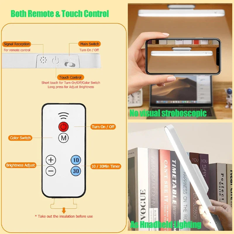 Remote LED Desk Lamp Magnetic Hanging Night Light USB Rechargeable Table Lamp 3 Colors Reading Light For Cabinet Closet Wardrobe NOTE this product is unavailable for Ireland