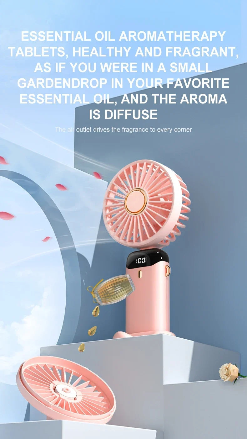 Handheld Mini Fan Foldable Portable Neck Hanging Fans 5 Speed USB Rechargeable Fan with Phone Stand and Display Screen 1800mAh