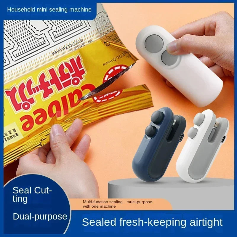 Mini Bag Sealer Rechargeable 2 in 1 Bag Sealer Heat Seal with Cutter and Magnet Bag Resealer Machine for Plastic Snack Bags