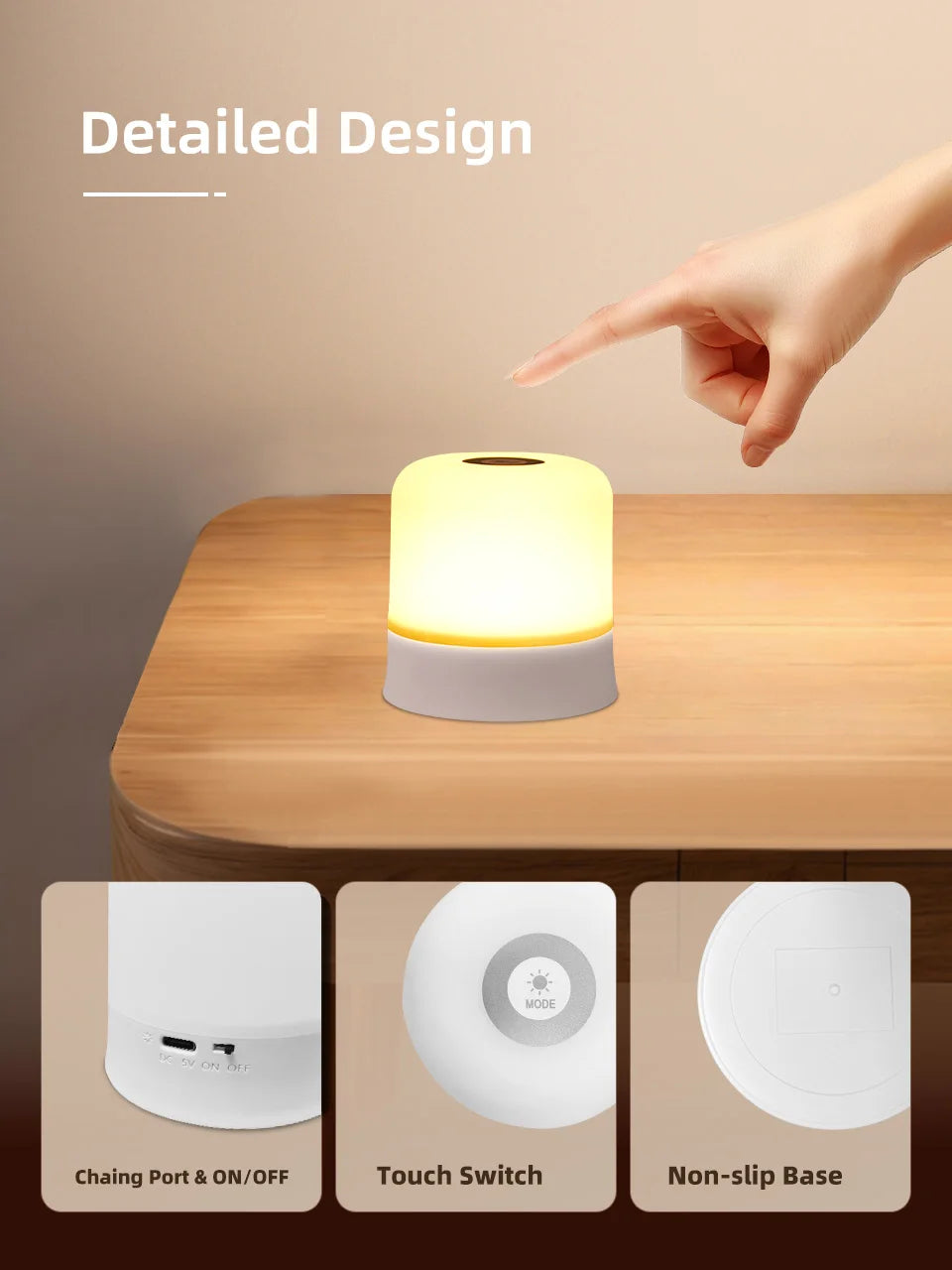 Touch Night Light Rechargeable Remote Control Night Light RGB Dimmable Table Lamp Ambient Light for Bedroom Living Room