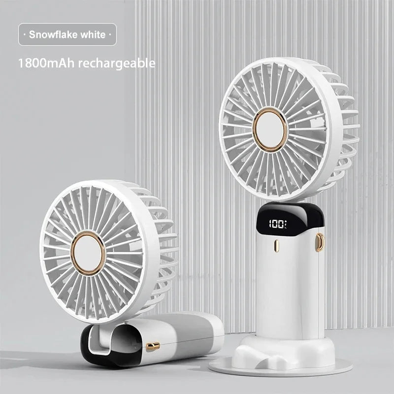 Handheld Mini Fan Foldable Portable Neck Hanging Fans 5 Speed USB Rechargeable Fan with Phone Stand and Display Screen 1800mAh