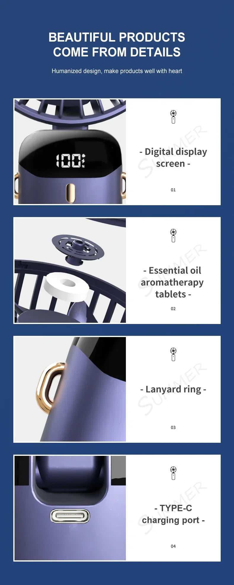 Handheld Mini Fan Foldable Portable Neck Hanging Fans 5 Speed USB Rechargeable Fan with Phone Stand and Display Screen 1800mAh