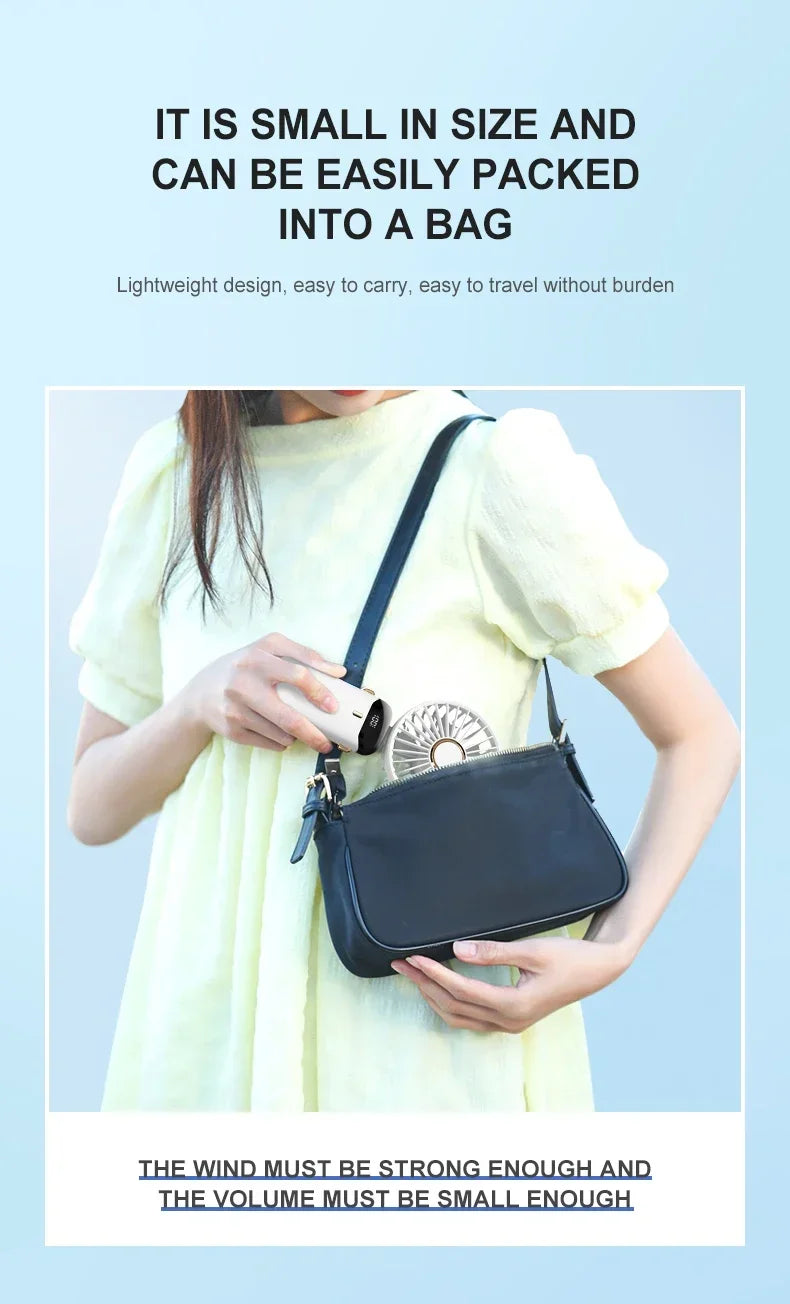 Handheld Mini Fan Foldable Portable Neck Hanging Fans 5 Speed USB Rechargeable Fan with Phone Stand and Display Screen 1800mAh