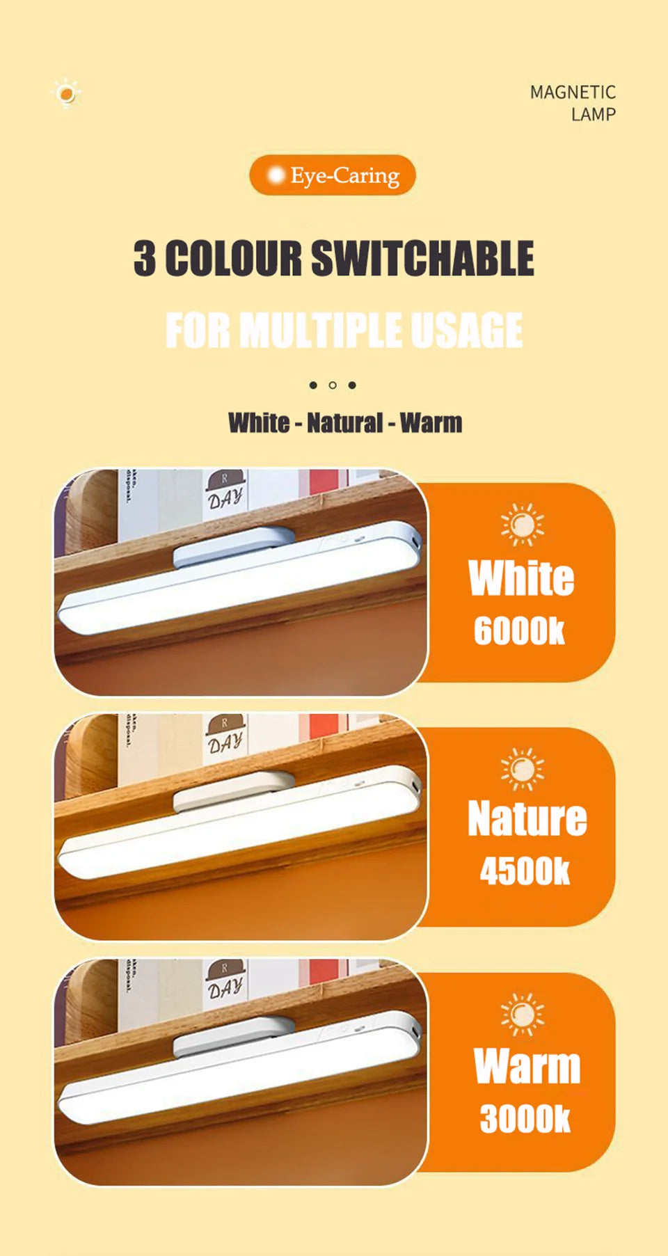 Remote LED Desk Lamp Magnetic Hanging Night Light USB Rechargeable Table Lamp 3 Colors Reading Light For Cabinet Closet Wardrobe NOTE this product is unavailable for Ireland