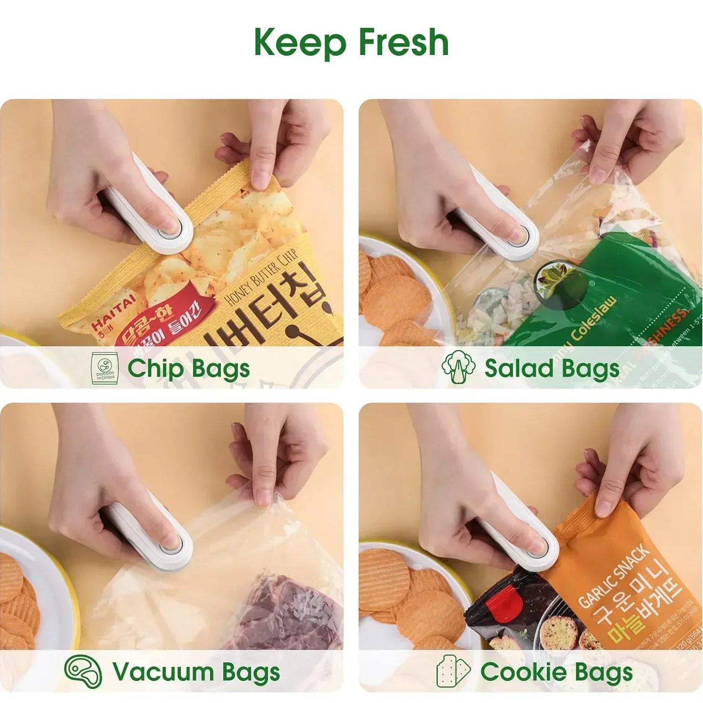 Mini Bag Sealer Rechargeable 2 in 1 Bag Sealer Heat Seal with Cutter and Magnet Bag Resealer Machine for Plastic Snack Bags