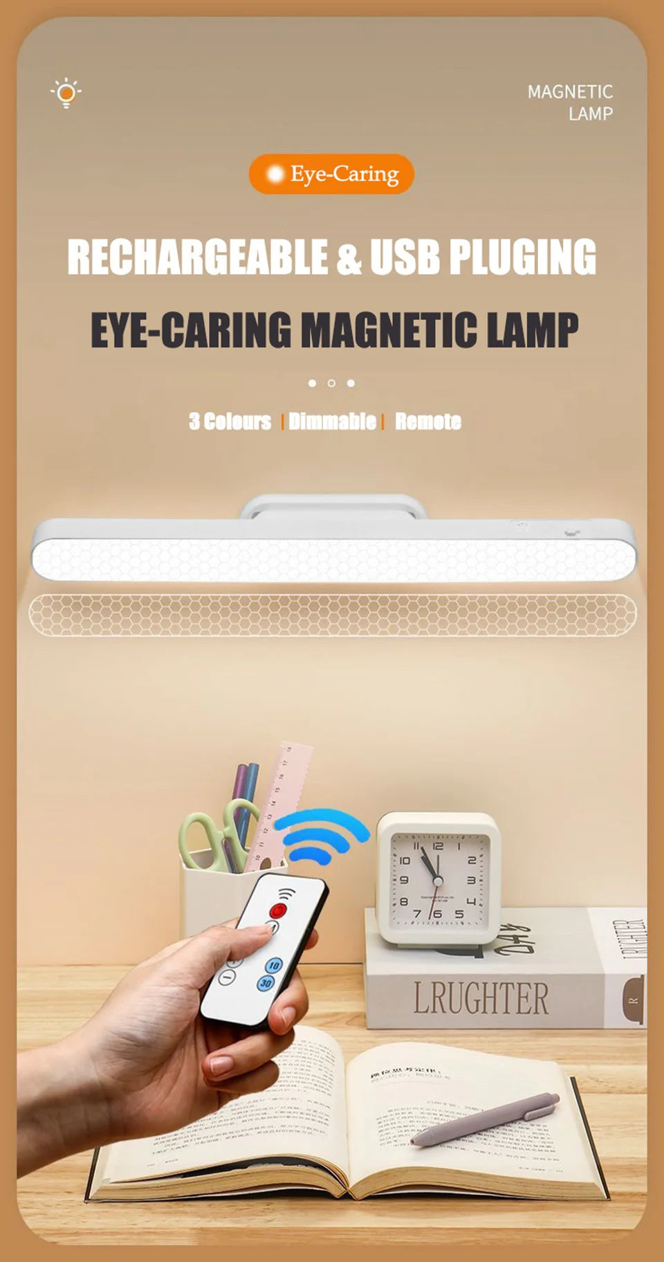 Remote LED Desk Lamp Magnetic Hanging Night Light USB Rechargeable Table Lamp 3 Colors Reading Light For Cabinet Closet Wardrobe NOTE this product is unavailable for Ireland