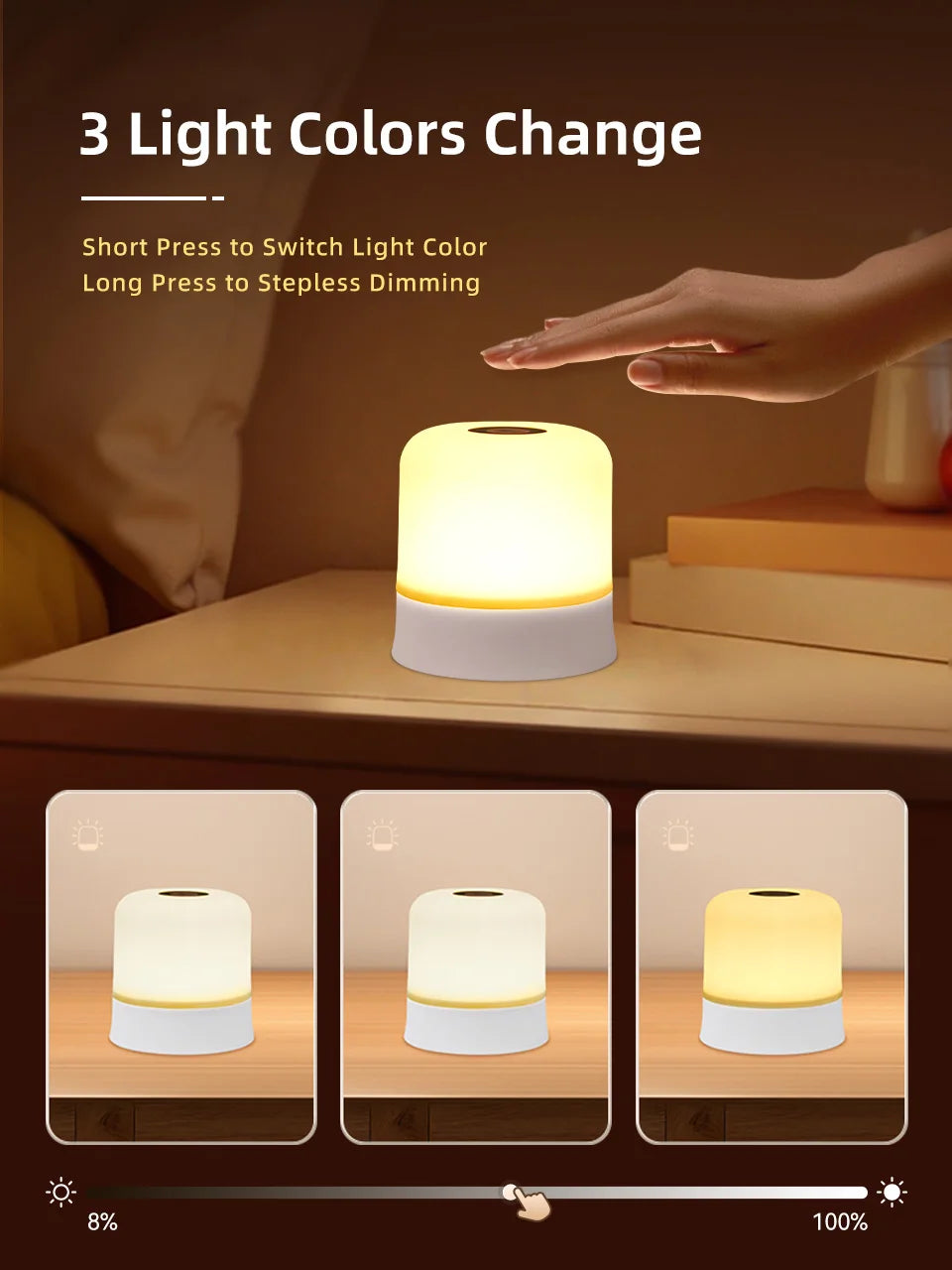 Touch Night Light Rechargeable Remote Control Night Light RGB Dimmable Table Lamp Ambient Light for Bedroom Living Room