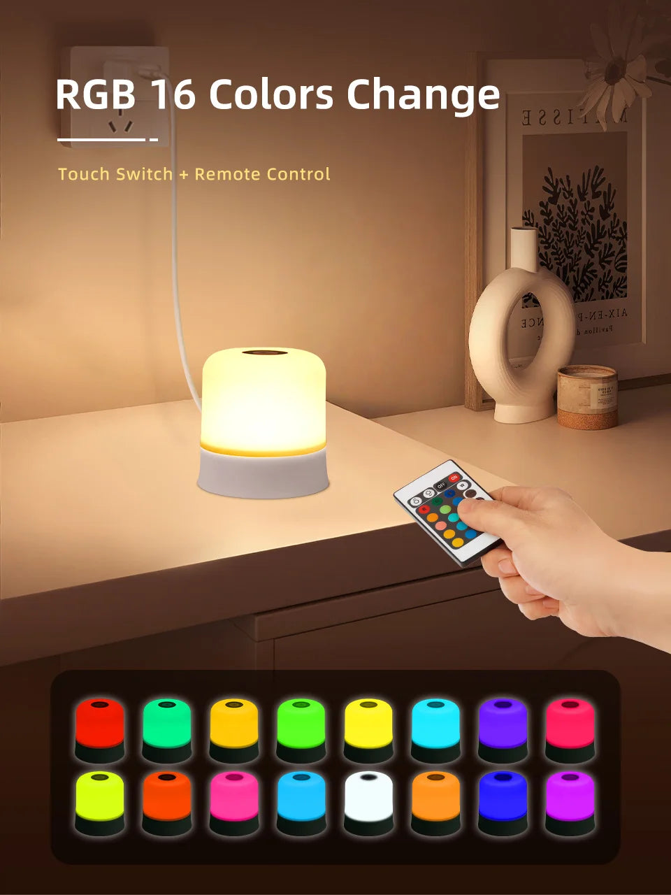Touch Night Light Rechargeable Remote Control Night Light RGB Dimmable Table Lamp Ambient Light for Bedroom Living Room
