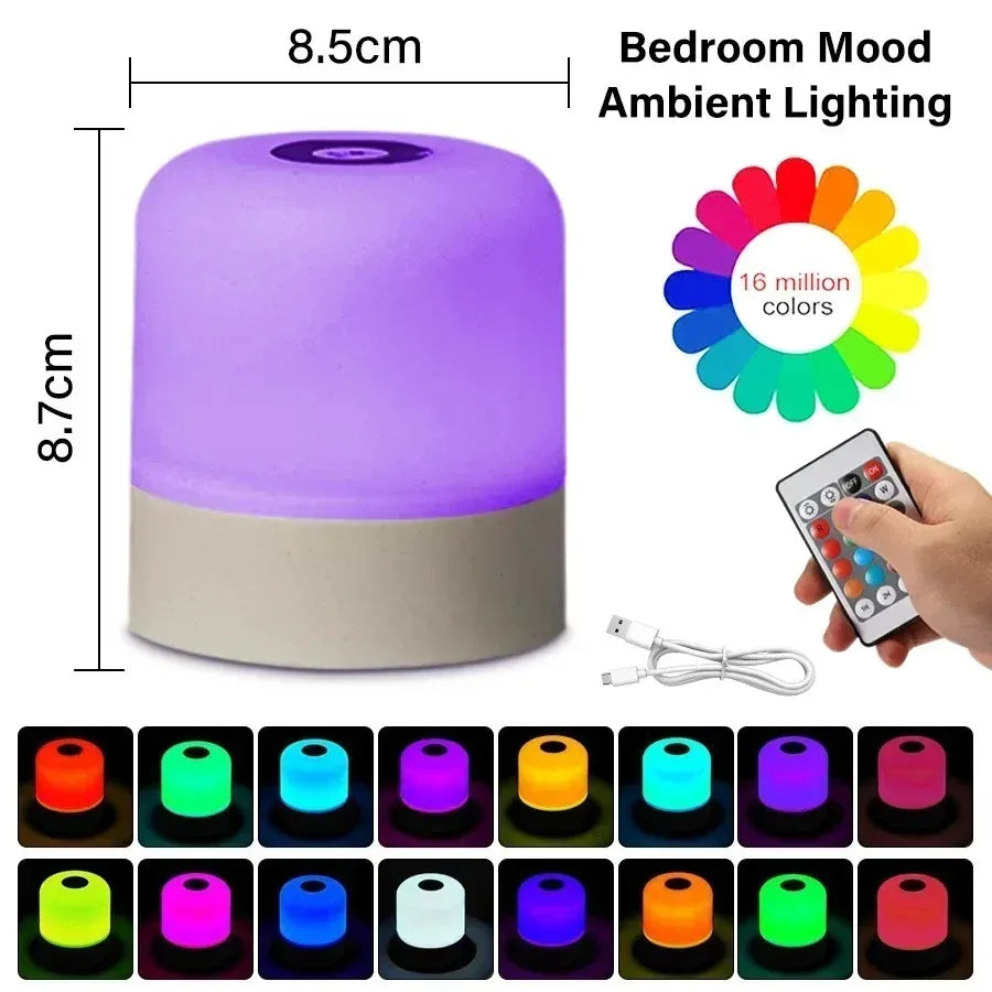 Touch Night Light Rechargeable Remote Control Night Light RGB Dimmable Table Lamp Ambient Light for Bedroom Living Room