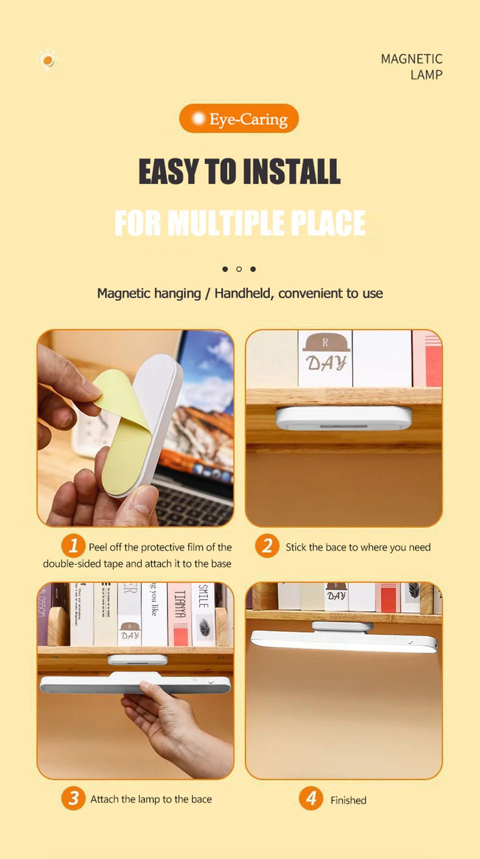 Remote LED Desk Lamp Magnetic Hanging Night Light USB Rechargeable Table Lamp 3 Colors Reading Light For Cabinet Closet Wardrobe NOTE this product is unavailable for Ireland